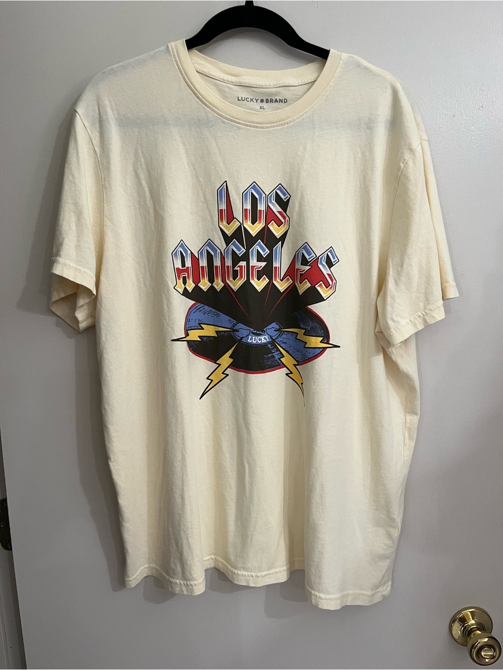 Lucky Brand Cream Los Angeles Graphic Tee with Multicolor Print